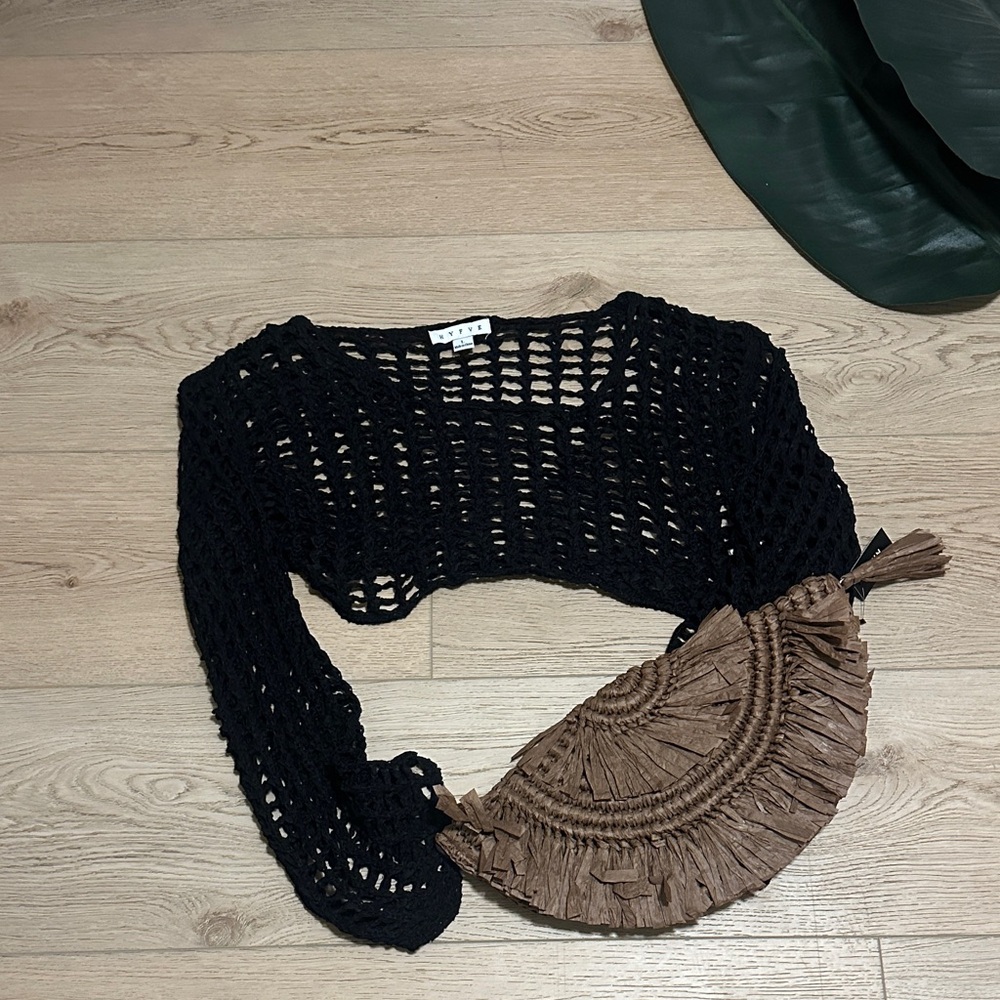 Black Crochet Crop Sweater